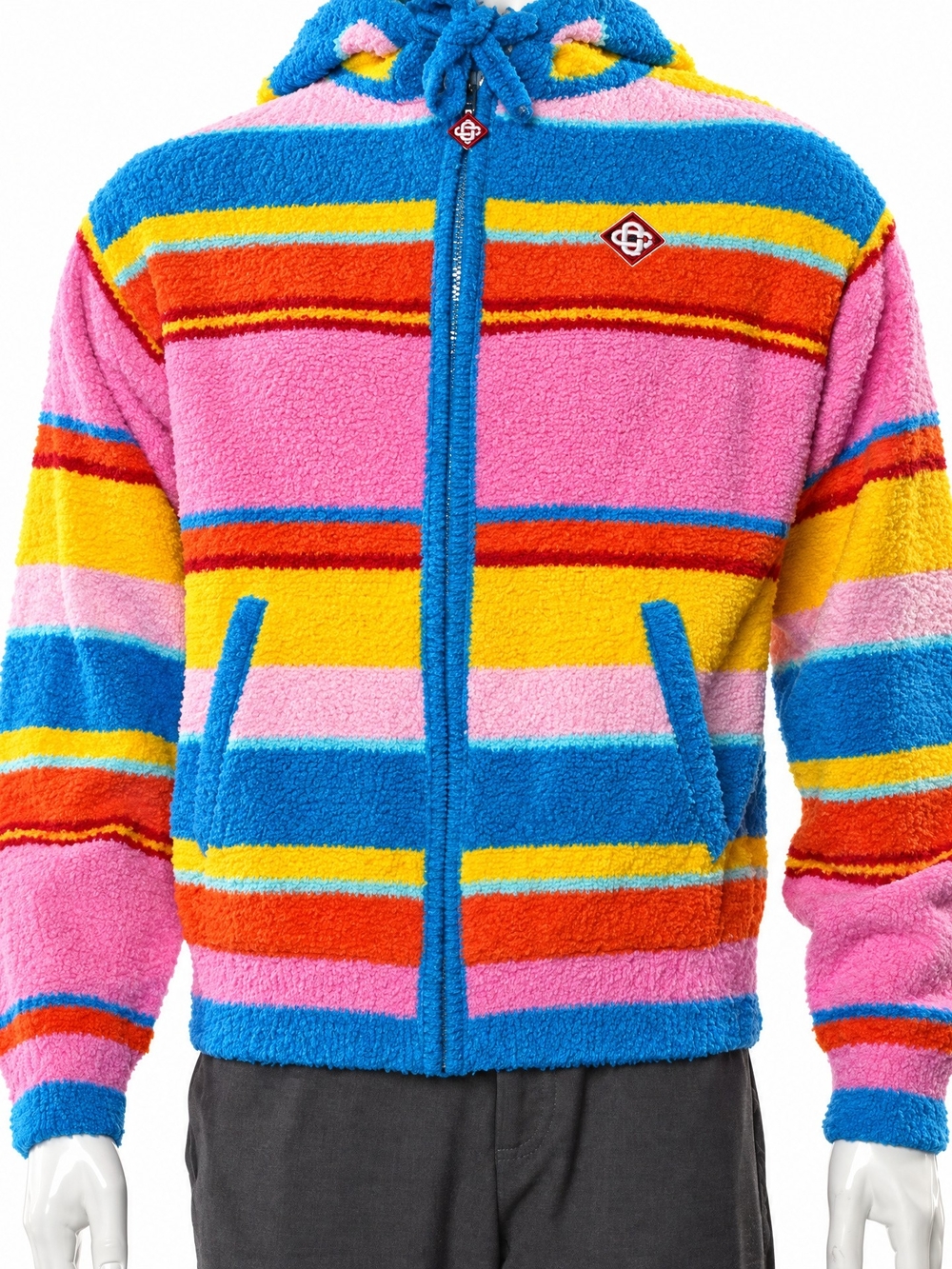 Casablanca Fluffy Stripe Oversized Zip Up Hoodie Multicolor Blue XL NWOT